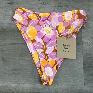 NWT stone fox swim retro bloom high waisted bikini bottoms small purple Womens